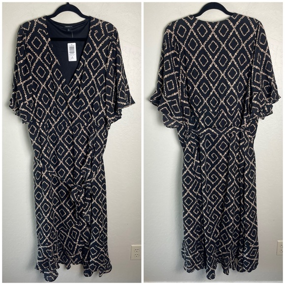 Torrid Black Floral Geometric Maxi Georgette Surplice Hi-Low Dress 3X NWT - Picture 2 of 16